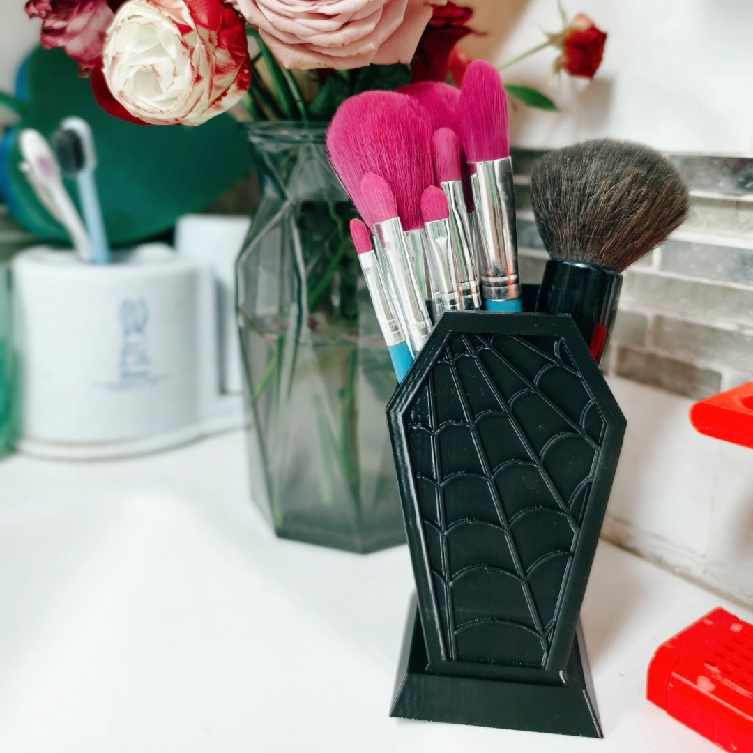 Orvena Cross-Border Gothic Coffin-Shaped Spider Web Makeup Brush Holder Bedroom Dresser Decoration Ornaments Creative Ornaments