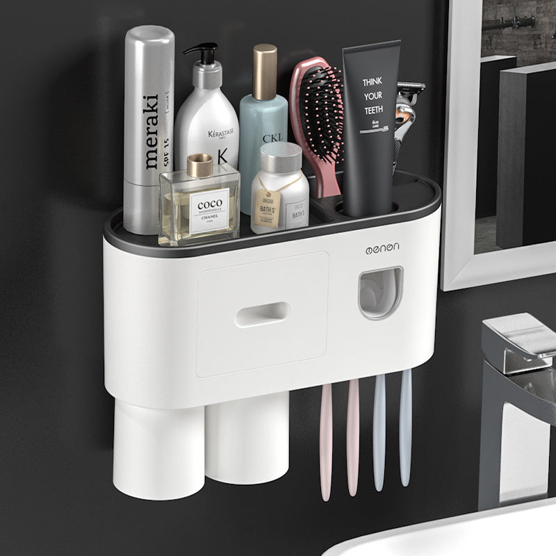 Orvena Wall-Mounted Toothbrush Cup Holder with Mouthwash Cup and Toothpaste Dispenser