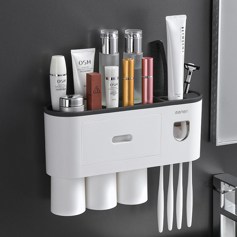 Orvena Wall-Mounted Toothbrush Cup Holder with Mouthwash Cup and Toothpaste Dispenser