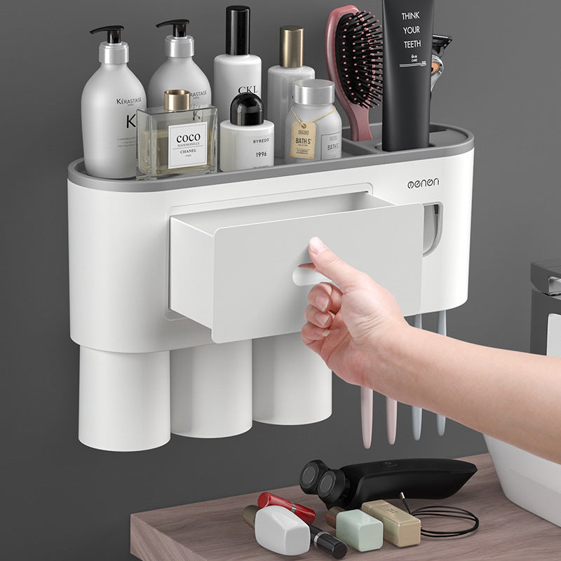 Orvena Wall-Mounted Toothbrush Cup Holder with Mouthwash Cup and Toothpaste Dispenser