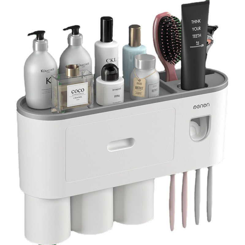 Orvena Wall-Mounted Toothbrush Cup Holder with Mouthwash Cup and Toothpaste Dispenser