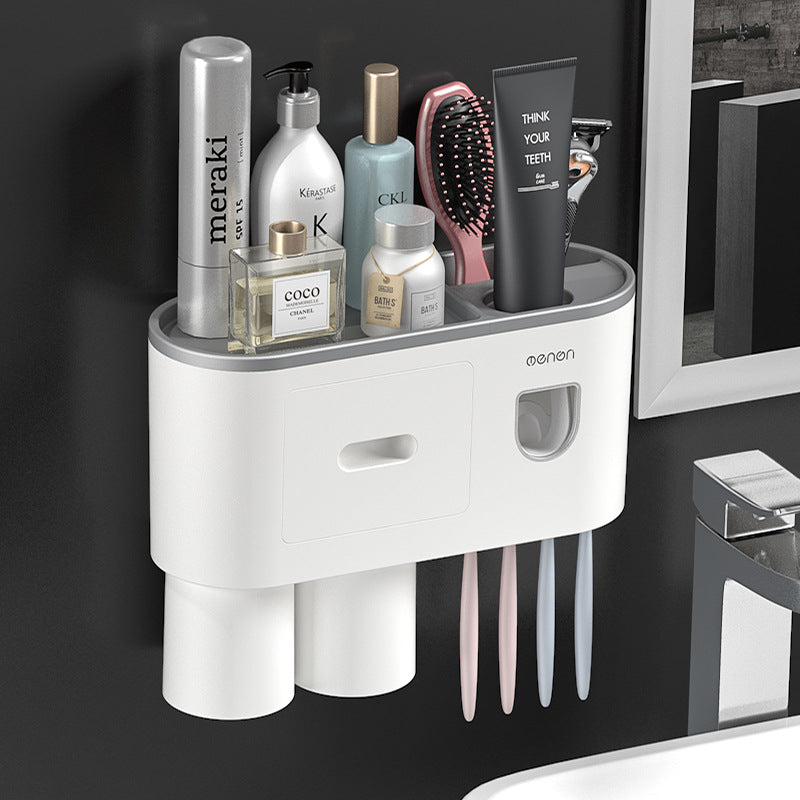 Orvena Wall-Mounted Toothbrush Cup Holder with Mouthwash Cup and Toothpaste Dispenser
