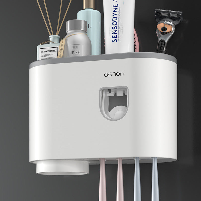 Orvena Wall-Mounted Toothbrush Cup Holder with Mouthwash Cup and Toothpaste Dispenser